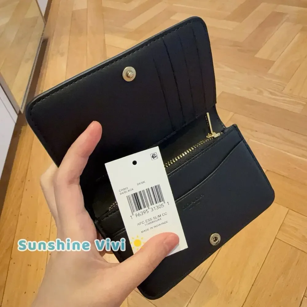 NWT Coach Essential Slim Card Case Wallet CR990 in Leather Brass/black